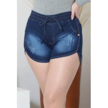 Imagem de Short Jeans Feminino Cintura Alta Com Elástico Bolsos - Mil & Car