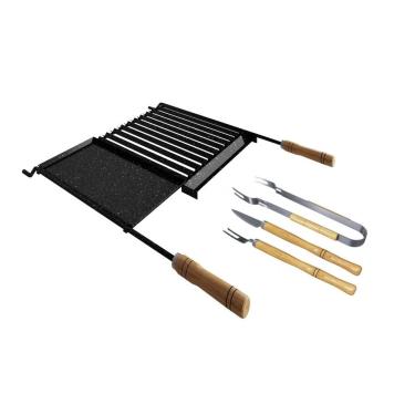Imagem de Conjunto Grelha Parrilha com Chapa e Talheres Para Churrasco