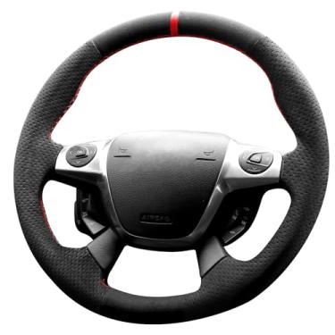 Imagem de Alfanxi Costura à mão Itália Alcantara Capa de volante para carro para Ford C-Max Energi/C-Max Híbrido/Focus Electric (Alcântara + Listra Vermelha)