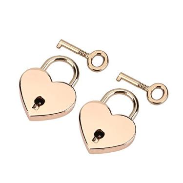 Imagem de Ejoyous Cadeado em forma de coração, 2 peças mini coração amor metal chaveiro vintage com chaves para caixa de armazenamento caixa de armazenamento diário livro bagagem, pacote com 2, ouro rosa