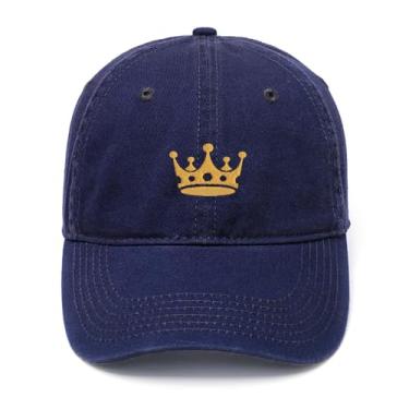Imagem de Boné de beisebol masculino bordado Crown King algodão lavado, Azul marino, 7 1/8