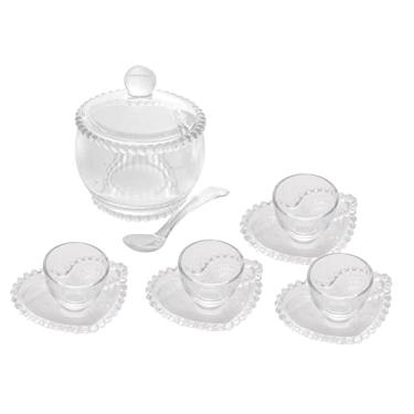Imagem de WOLFF - Conjunto 4 Xícaras de Café com Pires Coração com Açucareiro e Colher - Linha Pearl