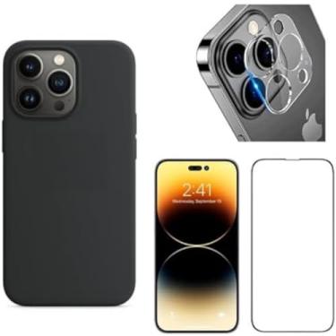 Imagem de Kit Capa Anti Impacto Aveludada + Película Cerâmica + Pel Câmera Para iPhone 11 12 13 Pro Max 14 (iPhone 14 Pro)