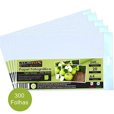 Imagem de Papel Fotográfico 260g Brilhante A4 210x297mm Marpax 300Fls