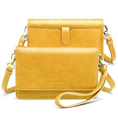 Imagem de nuoku Bolsa tiracolo feminina pequena carteira para celular com compartimentos para cartão RFID 2 alças, Seu amarelo