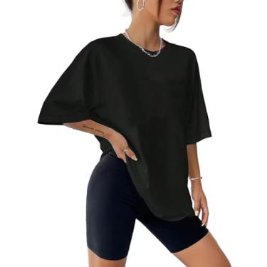 Imagem de SOFIA'S CHOICE Camisetas femininas grandes tie dye gola redonda manga curta casual verão, Preto puro, P
