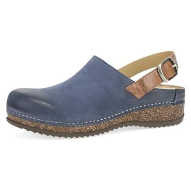 Imagem de Dansko Tamanco feminino Merrin Sling-Back Mule – Entressola de cortiça de densidade dupla/EVA e sola de borracha leve – durável e confortável em estrutura grampeada patenteada, Azul, 5.5-6