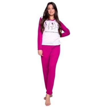Imagem de Pijama Longo Estampado Bella Fiore Comfort Blusa e Calça Roupa de Dormir Linha Noite Inverno-Feminino