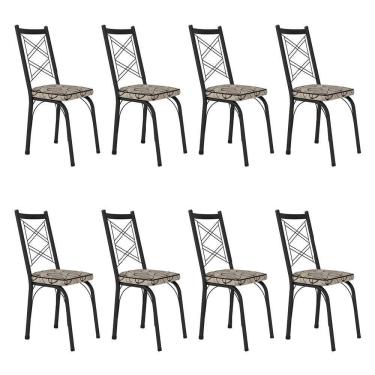 Imagem de Kit 8 Cadeiras De Cozinha Delaware Estampado Cedro Pés De Ferro Preto - Pallazio
