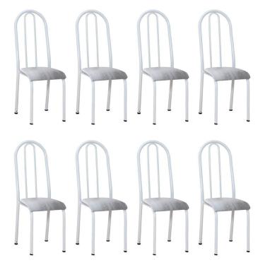 Imagem de Kit 8 Cadeiras De Cozinha Flórida Estampado Prata Pés De Ferro Branco