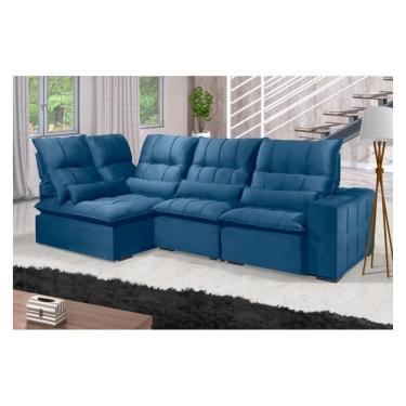 Imagem de Sofá Retrátil Reclinável ELLOA DE CANTO COM CHAISE 3.65 x 1.80m ESTILO ESTOFADOS - França Velusoft COR &quot;AZUL&quot;