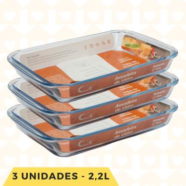 Imagem de Kit 3 Lasanheiras Assadeira 2,2L Travessas Vidro Forte Medio 