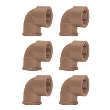 Imagem de Kit 6 Joelho Cotovelo 90º Soldável Rosca 25Mmx1/2`` Marrom