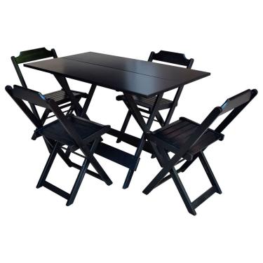 Imagem de Jogo De Mesa Com 4 Cadeiras De Madeira Dobravel 120x70 Para Bar E Restaurante - Preto
