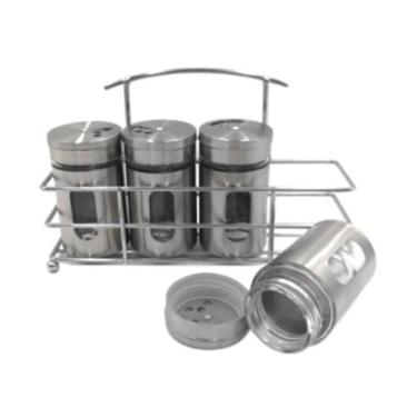 Imagem de Kit Porta Condimentos Temperos Inox 4 Peças Com Suporte - Top Rio