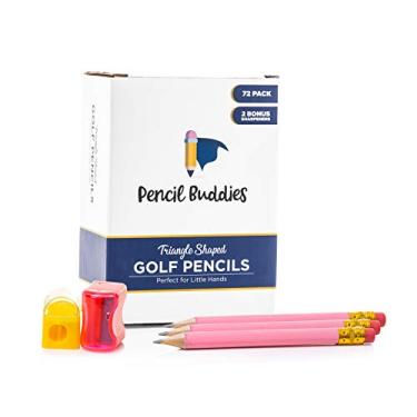 Imagem de Conjunto de mini lápis em forma de triângulo para crianças – 72 lápis de golfe com borrachas e apontadores, Light Pink, 4 inches