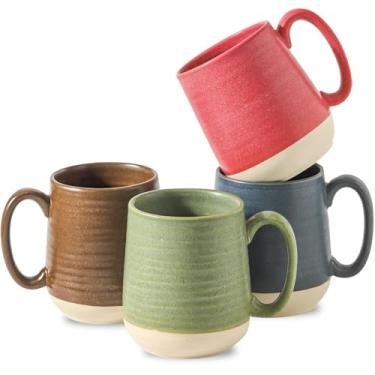 Imagem de Hasense Conjunto de 4 canecas de café, canecas grandes de porcelana de 425 g com alça para mulheres e homens, xícaras de café coloridas de Natal para latte, chá, cappuccino, micro-ondas e lava-louças