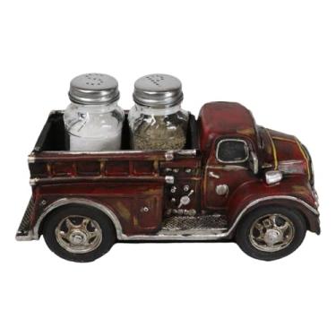 Imagem de Ebros Gift Suporte de estatueta de motor de caminhão de bombeiros vermelho vintage clássico para saleiro e pimenteiro bombeiro bombeiro bombeiro 911 respondedor educacional acento decoração de cozinha