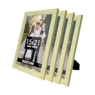 Imagem de Kit 4 Porta Retrato 15x21 A5 Com Vidro Fotos Moldura Aparador Decoração Quadro (Carvalho)