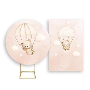 Imagem de Painel De Festa Redondo 1,50x1,50 + Painel Vertical 1,50x2,20 - Ursinh