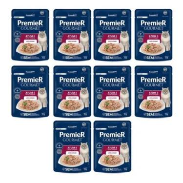 Imagem de Combo 10 Ração Úmida Premier Gourmet Atum Arroz Gato Adulto