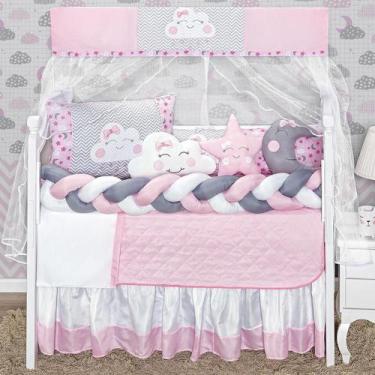 Imagem de Kit Berço Feminino Nuvem Lua Rosa Completo 12P Saia Box - Beatriz Enxo