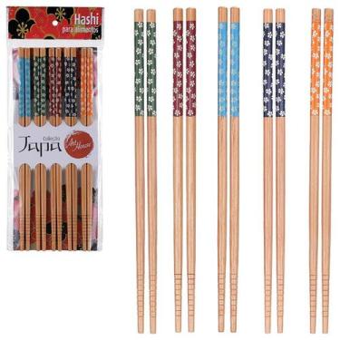 Imagem de Hashi Kit Com 5 Pares em Bambu Reutilizável Comida Japonesa Palitinho 
