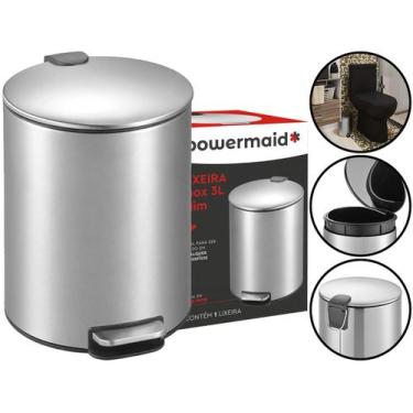 Imagem de Lixeira Slim Aço Inox 3 Litros Com Alça Para Cozinha Lavabo Pia Escrit