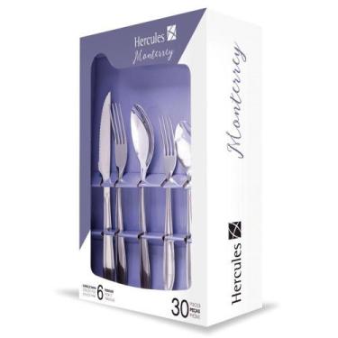 Imagem de Faqueiro 30 Pçs Aço Inox Estojo Papelão Hercules Monterrey, Cinza, 30 