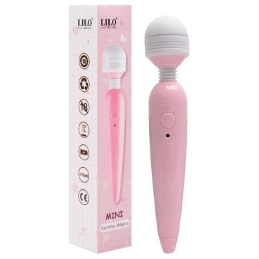 Imagem de Vibrador Varinha Mágica Com 10 Vibrações Lilo Vipmix, rosa com branco