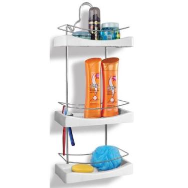 Imagem de Porta Shampoo Triplo Cromo Colors Aço e Plastico Branco 350-4 - Niquel