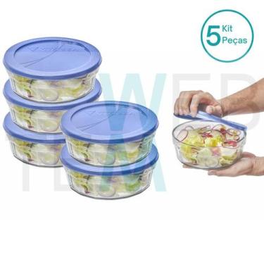 Imagem de Kit 5 Potes Tigela de Vidro com Tampa Plástica Laguna 1,5 Litros Vitaz