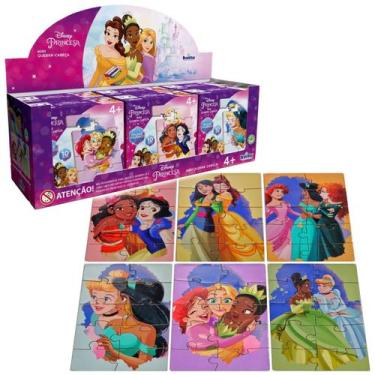 Imagem de Kit 6 Mini Quebra Cabeça Princesas Disney Rapunzel Bela Mdf - Pais e f
