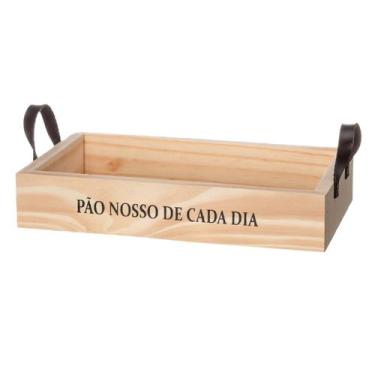 Imagem de Bandeja Retangular Frase Pão Nosso De Cada Dia Madeira Pinus - Marylan