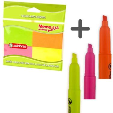 Imagem de Bloco Adesivo Post-it memo 38x50 + 3 Marca texto Colorido - Adelbras /