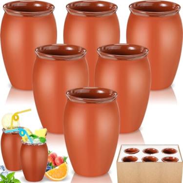 Imagem de Conjunto de 6 Cantaritos De Barro Mexicanos Cantaritos Tiro Taco Terça-feira Mexicano Copo de Argila Mexicana Copos de Coquetel para Tequila Margaritas Mojitos (590 ml)