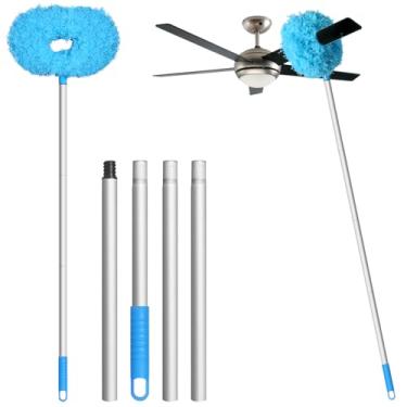 Imagem de Eunice Espanador de ventilador de teto de 33 a 120 cm com haste de extensão, lâmina de limpeza ajustável e removível para teto alto, limpador de ventilador para móveis de porta de janela (azul)