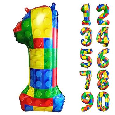 Imagem de 32 Inch Building Block Number 1 Balloons One Balloon for First Birthday|1 Balloons for 1st Birthday Large Big Helium Foil Mylar Balloon for Birthday Party Decoration Supplies