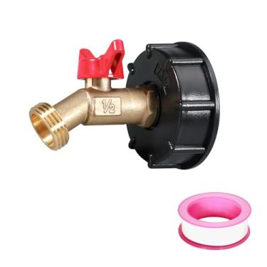 Imagem de UMETASS Adaptador de sacola IBC, 275-330 galões IBC acessórios tote válvula de rosca grossa de 5 cm, válvula de torneira de mangueira de latão sem chumbo para conector de mangueira de jardim (para
