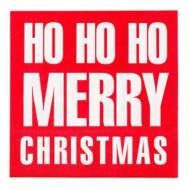 Imagem de Guardanapos de almoço de papel de 33 cm, guardanapos impressos com design de 20 Ho Ho Ho - 3 camadas, bordas texturizadas, guardanapos decorados de papel vermelho, macios e fortes, para festas ou