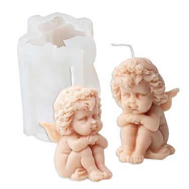 Imagem de Tone Fun Moldes de silicone em forma de anjo sentado pensando para fazer velas, resina, velas de aromaterapia, sabonete de cera artesanal, decoração de casa, artesanato