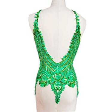 Imagem de Corpete de renda feito à mão com 16 cores, aplique costurado, lantejoulas, apliques de aparar para acessórios de roupas (verde) claro)