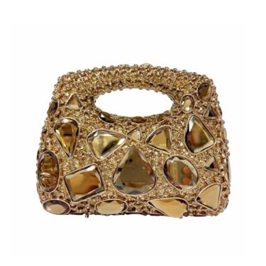 Imagem de WuDiaoer Bolsa feminina luxuosa de diamante com strass para noite bolsa clutch de cristal bolsa de formatura bolsa de casamento para festa, Dourado