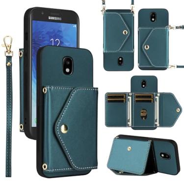 Imagem de Dswteny Capa carteira para Samsung Galaxy J7 Star J 7 Crown 7J Refine 2018 J7V V 2ª geração com alça de ombro, suporte para cartão de crédito de couro para Aura S767VL SM J737V Mulheres Homens Verde