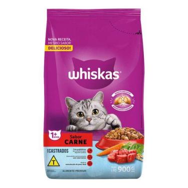 Imagem de Ração Whiskas Carne Para Gatos Adultos Castrados 900g
