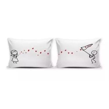 Imagem de Kit Fronhas Personalizadas Casal Namorados Amor Rede Coração - Loja Di