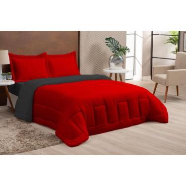 Imagem de Cobre Leito Edredom Casal Queen 03 Peças Dupla face Vermelho Preto - N