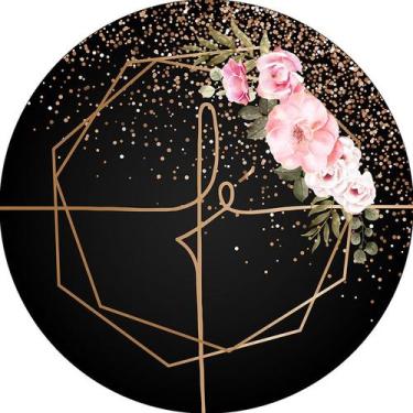 Imagem de Painel De Festa Redondo 1,50x1,50 - Fé Geométrico com Flores Escuro Ef