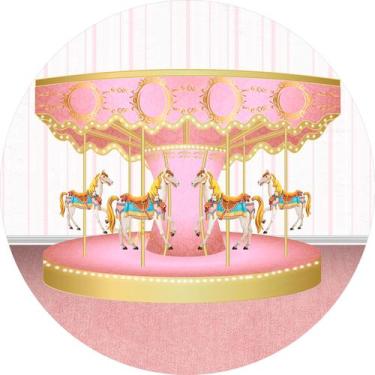 Imagem de Painel De Festa Redondo 1,50x1,50 - Carrossel Rosa 001 - Via Cores