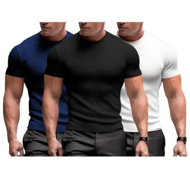 Imagem de Kit 3 Camiseta Masculina Canelada Gringa Manga Curta Slim - DIAMANTE V